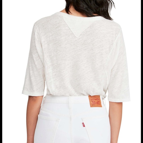 Free people linen v neck ivory color tee shirt - Picture 3 of 7